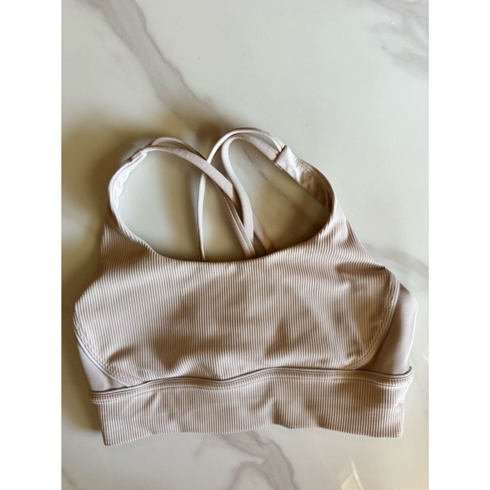 Lululemon Ribbed Sports Bra Size 10 Beige Neutral Strappy Back Yoga Bra